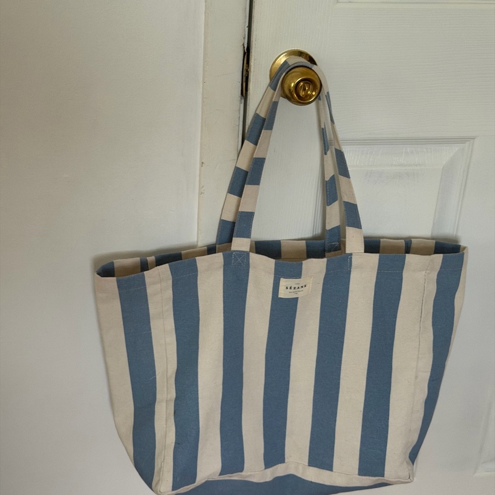 Sézane Blue and White Striped Canvas Tote - Picture 3 of 3